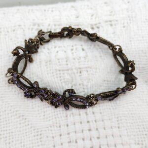 Vintage Bronze & Rhinestone Bracelet